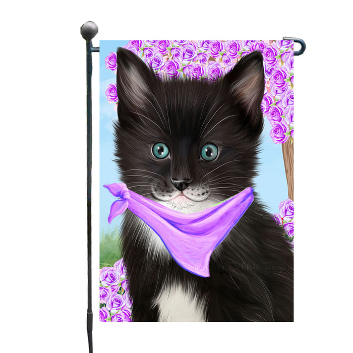 Rosie Floral Tuxedo Cats Garden Flags- Outdoor Double Sided Garden Yard Porch Lawn Spring Decorative Vertical Home Flags 12 1/2"w x 18"h