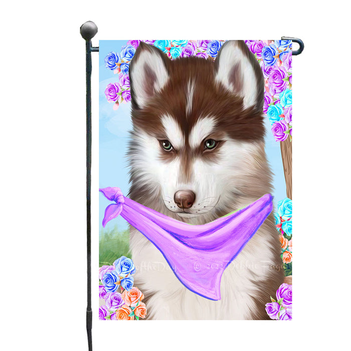 Rosie Floral Siberian Husky Dogs Garden Flags - Outdoor Double Sided Garden Yard Porch Lawn Spring Decorative Vertical Home Flags 12 1/2"w x 18"h
