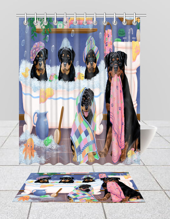 Rub A Dub Dogs In A Tub Rottweiler Dogs Bath Mat and Shower Curtain Combo