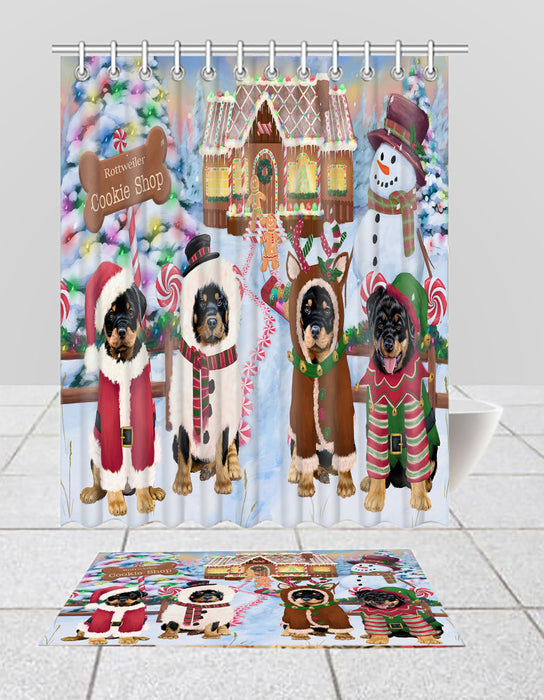 Holiday Gingerbread Cookie Rottweiler Dogs  Bath Mat and Shower Curtain Combo