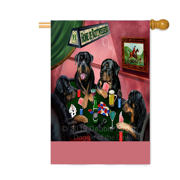Personalized Home of Rottweiler Dogs Four Dogs Playing Poker Custom House Flag FLG-DOTD-A60347