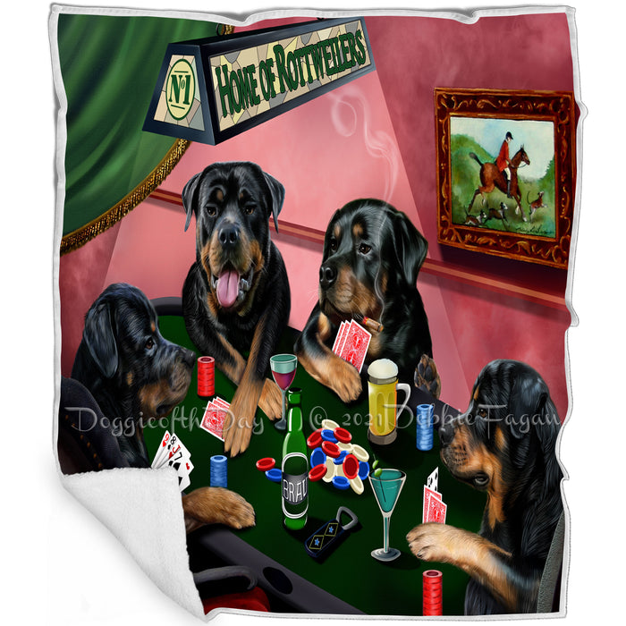 Home of Rottweilers 4 Dogs Playing Poker Blanket