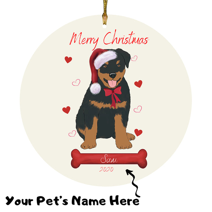 Personalized Merry Christmas  Rottweiler Dog Christmas Tree Round Flat Ornament RBPOR58998