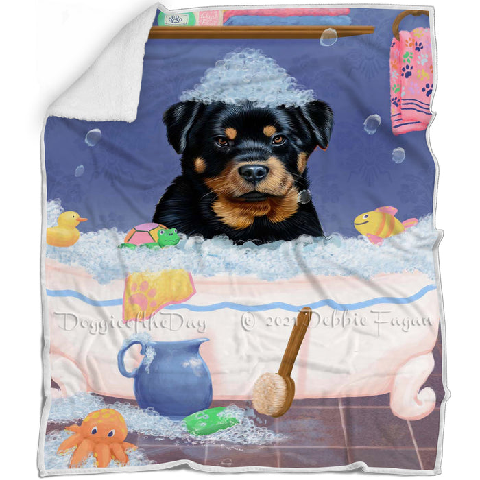 Rub A Dub Dog In A Tub Rottweiler Dog Blanket BLNKT143137
