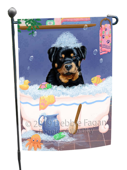 Rub A Dub Dog In A Tub Rottweiler Dog Garden Flag GFLG66284