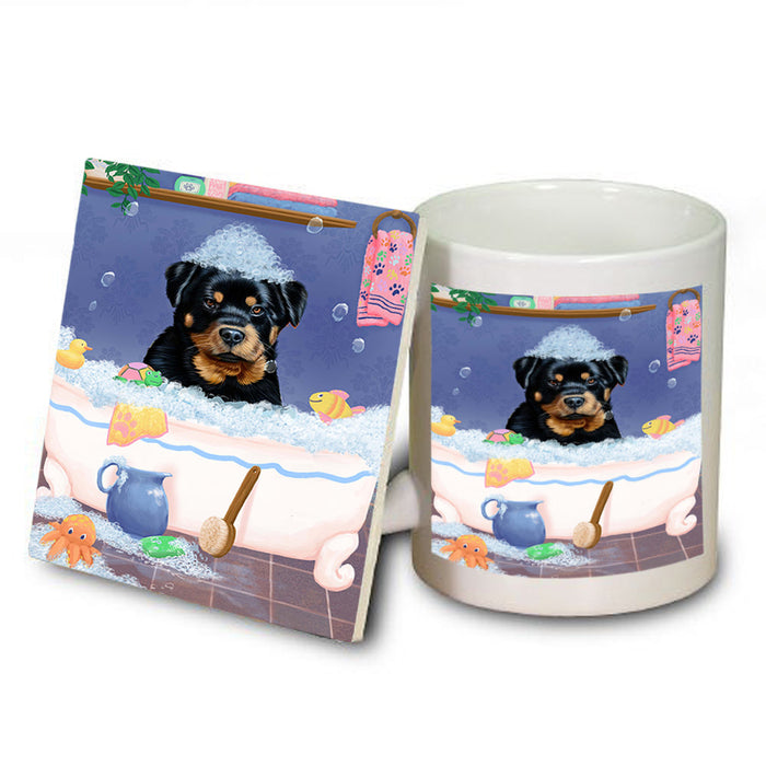 Rub A Dub Dog In A Tub Rottweiler Dog Mug and Coaster Set MUC57420