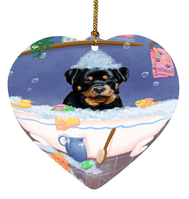 Rub A Dub Dog In A Tub Rottweiler Dog Heart Christmas Ornament HPORA58668