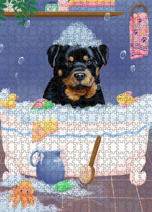 Rub A Dub Dog In A Tub Rottweiler Dog Portrait Jigsaw Puzzle for Adults Animal Interlocking Puzzle Game Unique Gift for Dog Lover's with Metal Tin Box PZL340