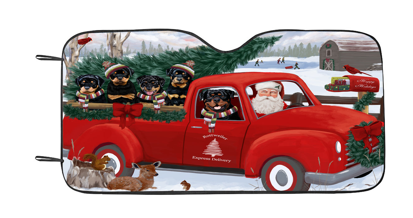 Christmas Santa Express Delivery Red Truck Rottweiler Dogs Car Sun Shade