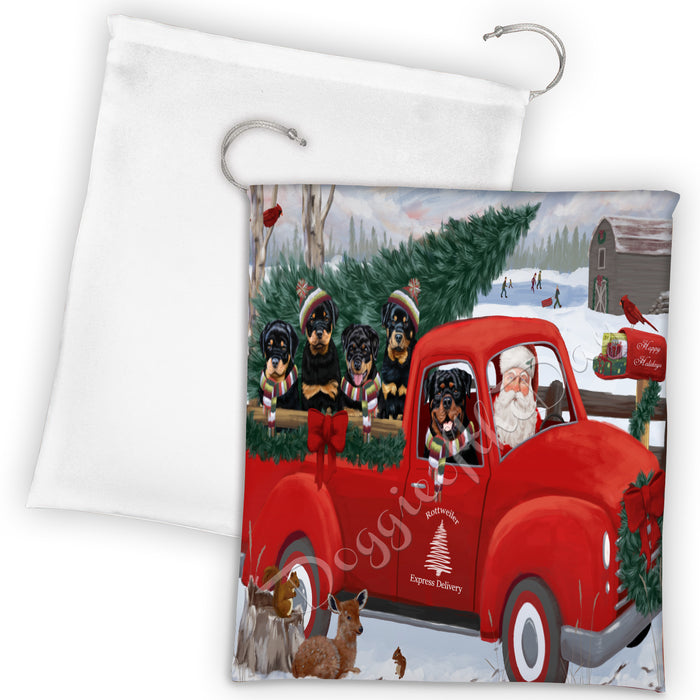 Christmas Santa Express Delivery Red Truck Rottweiler Dogs Drawstring Laundry or Gift Bag LGB48333