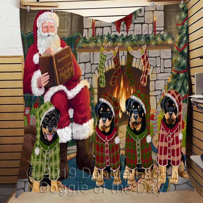 Christmas Cozy Holiday Fire Tails Rottweiler Dogs Quilt