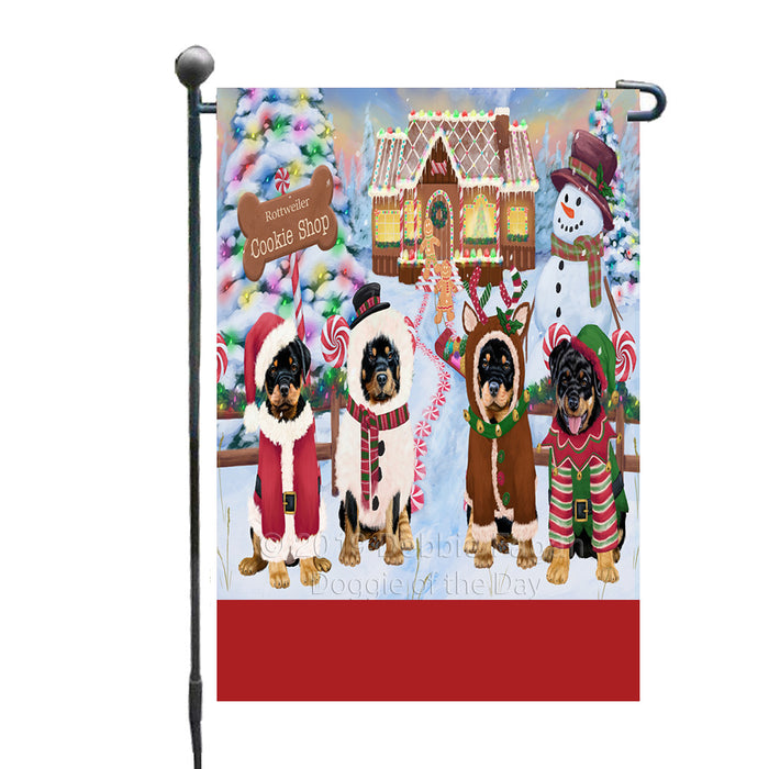 Personalized Holiday Gingerbread Cookie Shop Rottweiler Dogs Custom Garden Flags GFLG-DOTD-A59230