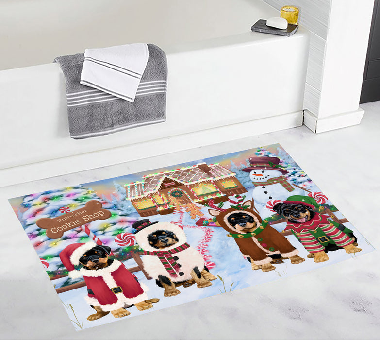 Holiday Gingerbread Cookie Rottweiler Dogs Bath Mat