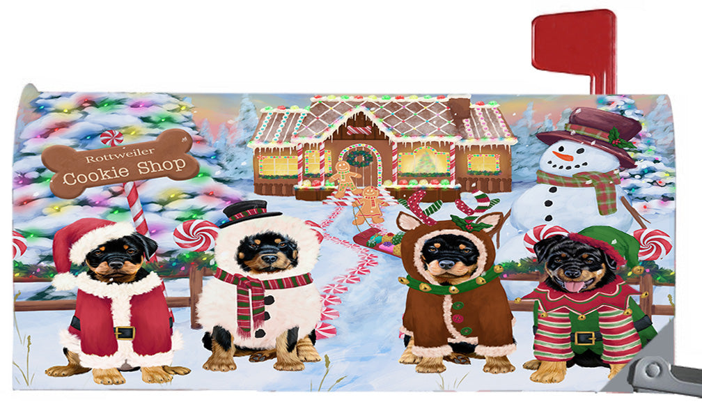 Christmas Holiday Gingerbread Cookie Shop Rottweiler Dogs 6.5 x 19 Inches Magnetic Mailbox Cover Post Box Cover Wraps Garden Yard Décor MBC49017