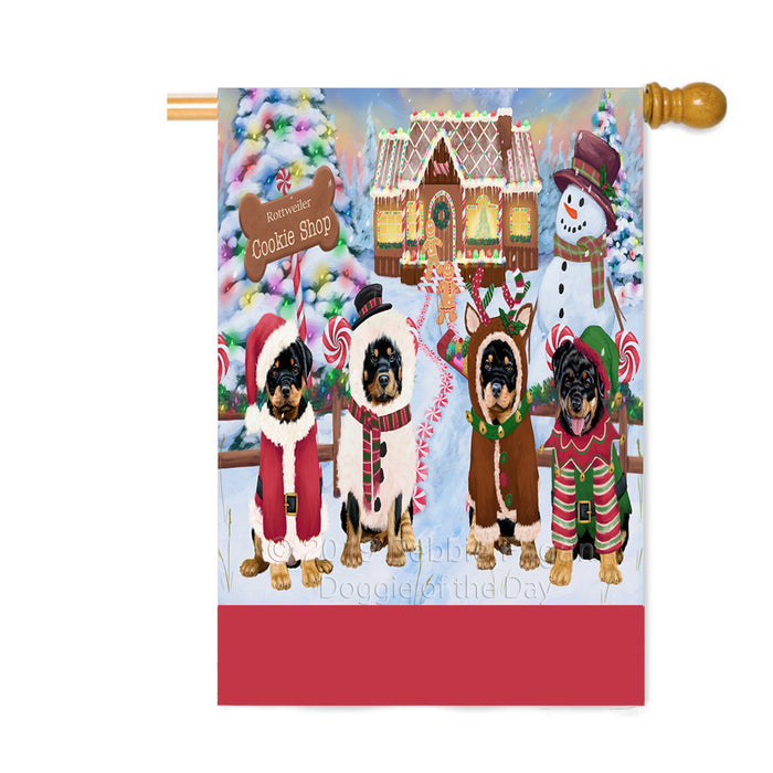 Personalized Holiday Gingerbread Cookie Shop Rottweiler Dogs Custom House Flag FLG-DOTD-A59286
