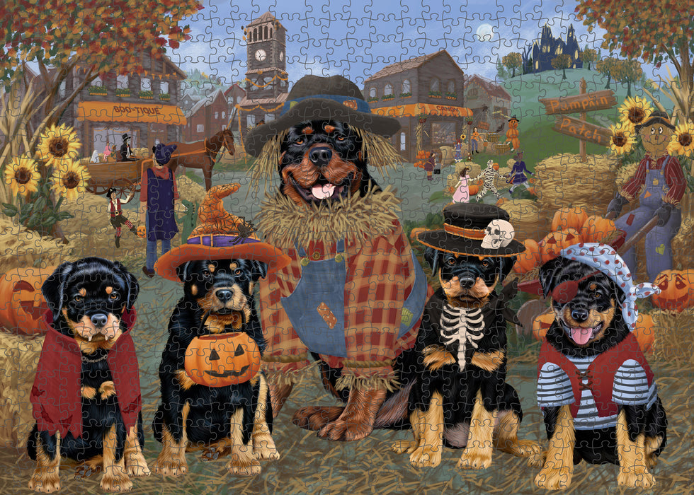 Halloween 'Round Town Rottweiler Dogs Puzzle with Photo Tin PUZL98748