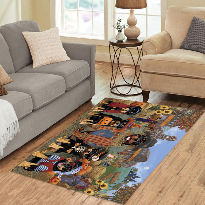 Halloween 'Round Town and Fall Pumpkin Scarecrow Both Rottweiler Dogs Area Rug