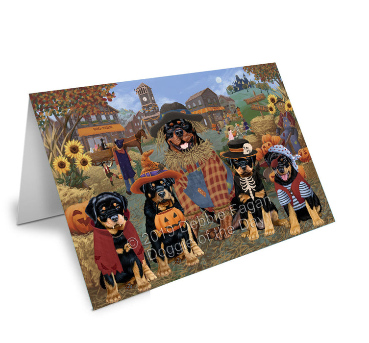 Halloween 'Round Town Rottweiler Dogs Handmade Artwork Assorted Pets Greeting Cards and Note Cards with Envelopes for All Occasions and Holiday Seasons GCD78431