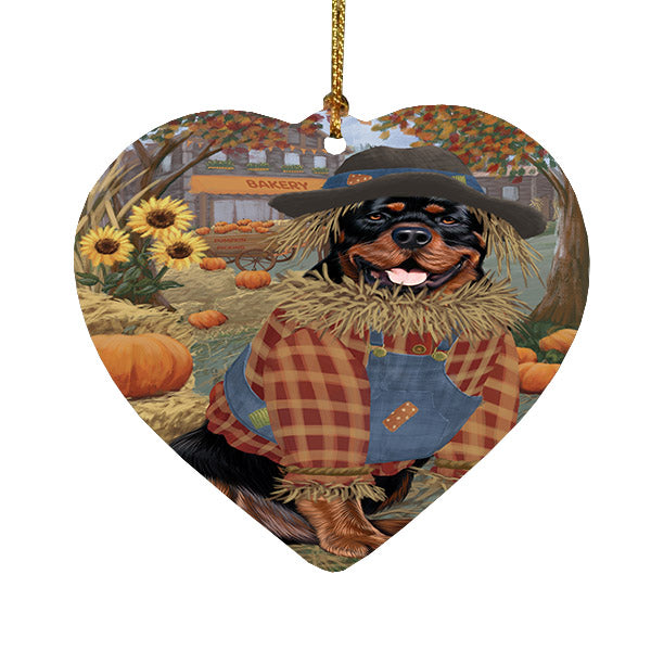 Fall Pumpkin Scarecrow Rottweiler Dogs Heart Christmas Ornament HPOR57756