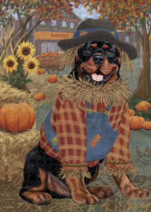 Fall Pumpkin Scarecrow Rottweiler Dogs Puzzle with Photo Tin PUZL98992