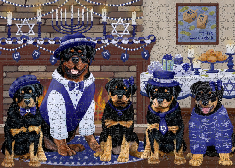 Happy Hanukkah Family Rottweiler Dogs Puzzle with Photo Tin PUZL98868