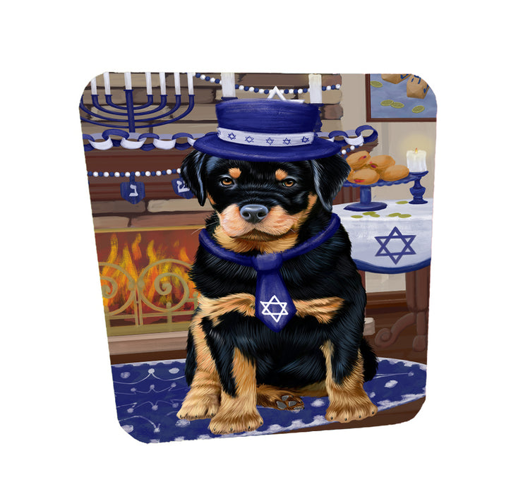 Happy Hanukkah Family Rottweiler Dogs Coasters Set of 4 CSTA58753