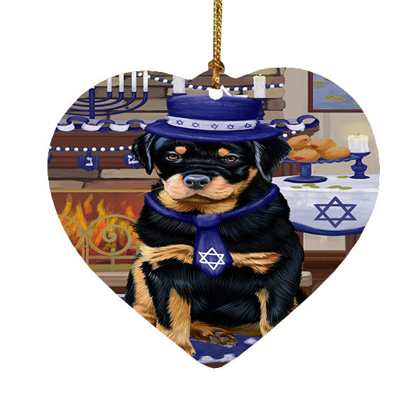 Happy Hanukkah Rottweiler Dog Heart Christmas Ornament HPOR57786