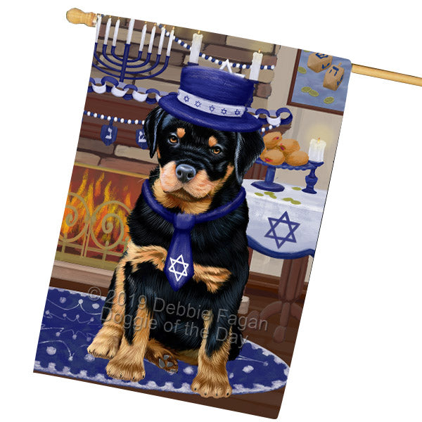 Happy Hanukkah Rottweiler Dog House Flag FLG65998