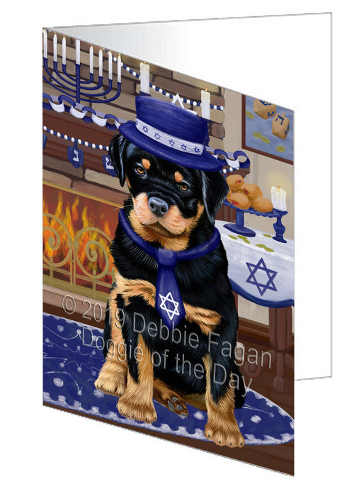 Happy Hanukkah Rottweiler Dog Handmade Artwork Assorted Pets Greeting Cards and Note Cards with Envelopes for All Occasions and Holiday Seasons GCD78704