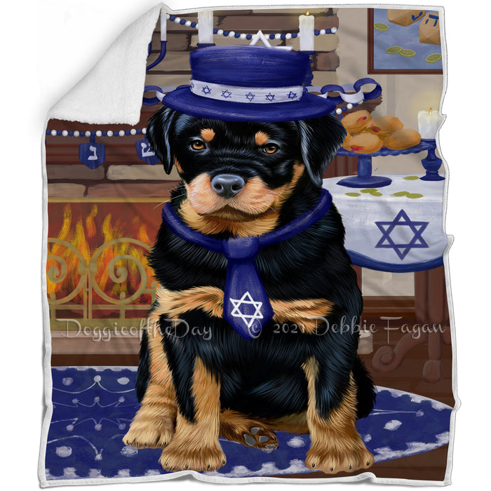 Happy Hanukkah Rottweiler Dog Blanket BLNKT144026