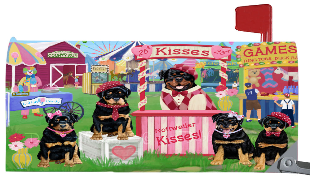 Carnival Kissing Booth Rottweiler Dogs Magnetic Mailbox Cover Both Sides Pet Theme Printed Decorative Letter Box Wrap Case Postbox Thick Magnetic Vinyl Material