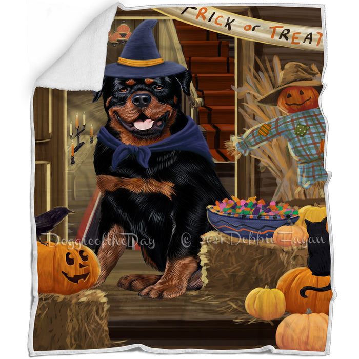 Enter at Own Risk Trick or Treat Halloween Rottweiler Dog Blanket BLNKT96537