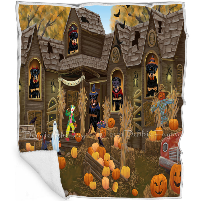 Haunted House Halloween Trick or Treat Rottweilers Dog Blanket BLNKT93360