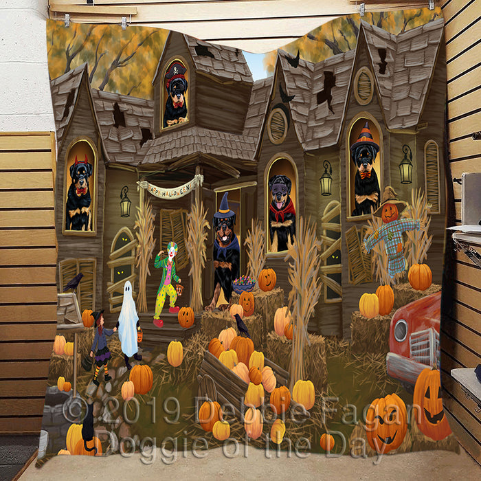 Haunted House Halloween Trick or Treat Rottweiler Dogs Quilt
