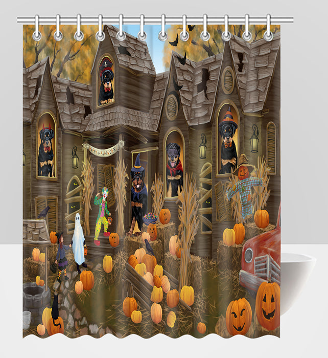 Haunted House Halloween Trick or Treat Rottweiler Dogs Shower Curtain