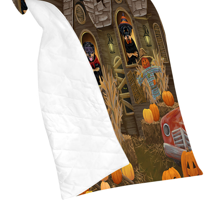 Haunted House Halloween Trick or Treat Rottweiler Dogs Quilt