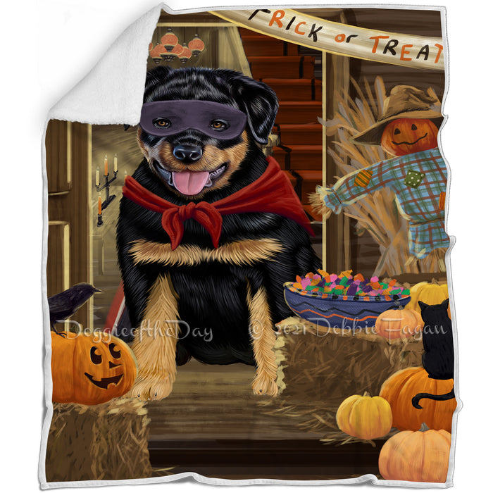 Enter at Own Risk Trick or Treat Halloween Rottweiler Dog Blanket BLNKT96546