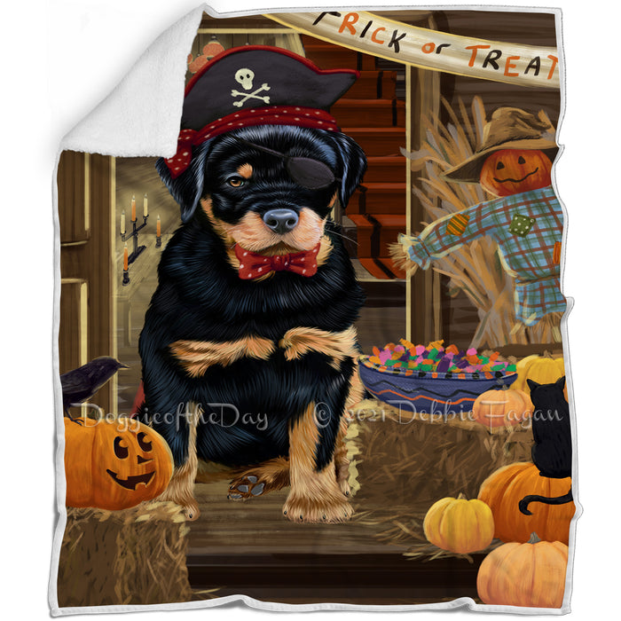 Enter at Own Risk Trick or Treat Halloween Rottweiler Dog Blanket BLNKT96555
