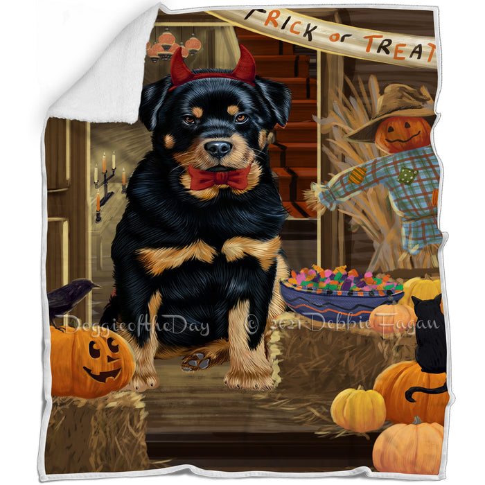 Enter at Own Risk Trick or Treat Halloween Rottweiler Dog Blanket BLNKT96564