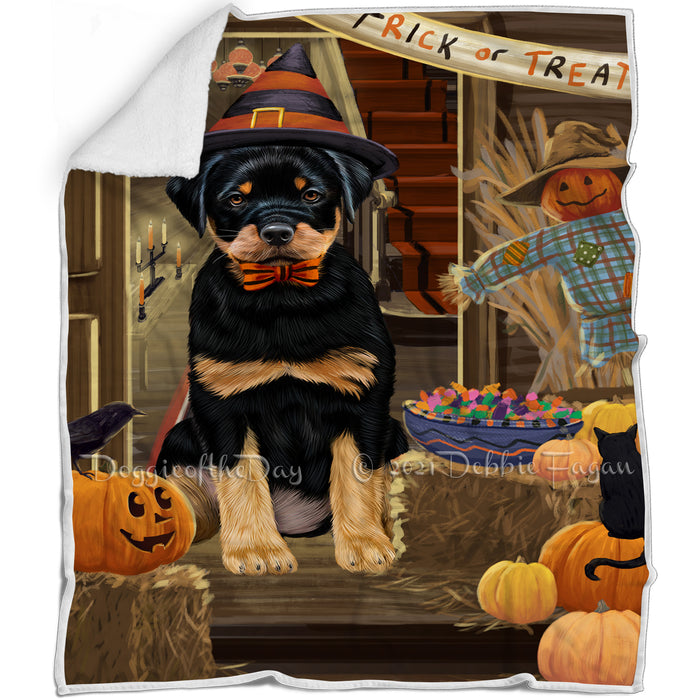 Enter at Own Risk Trick or Treat Halloween Rottweiler Dog Blanket BLNKT96573