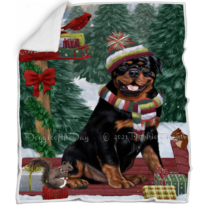 Merry Christmas Woodland Sled Rottweiler Dog Blanket BLNKT114528