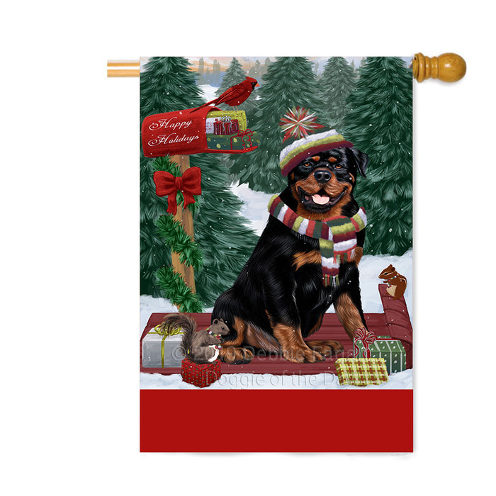 Personalized Merry Christmas Woodland Sled Rottweiler Dog Custom House Flag FLG-DOTD-A61724