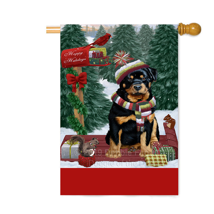 Personalized Merry Christmas Woodland Sled Rottweiler Dog Custom House Flag FLG-DOTD-A61725