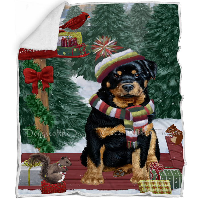 Merry Christmas Woodland Sled Rottweiler Dog Blanket BLNKT114537