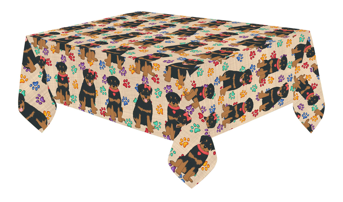 Rainbow Paw Print Rottweiler Dogs Red Cotton Linen Tablecloth