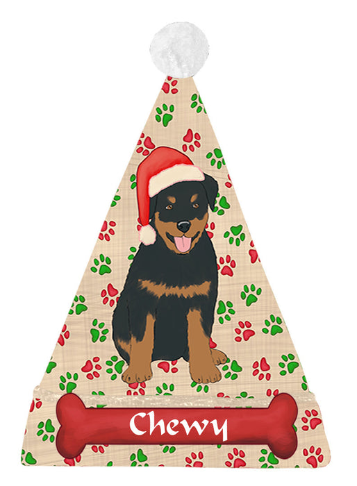 Pet Name Personalized Christmas Paw Print Rottweiler Dogs Santa Hat