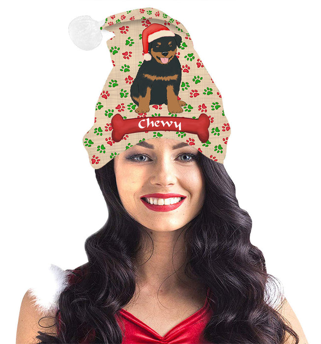 Pet Name Personalized Christmas Paw Print Rottweiler Dogs Santa Hat