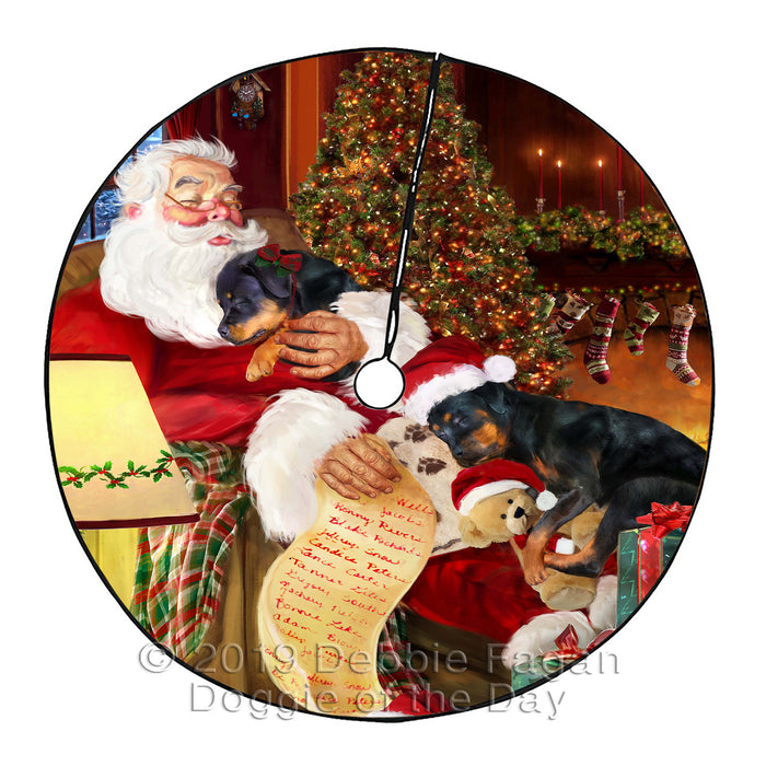 Santa Sleeping with Rottweiler Dogs Christmas Tree Skirt