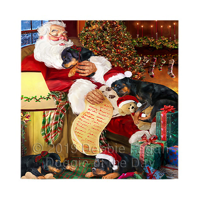 Santa Sleeping with Rottweiler Dogs Square Towel 