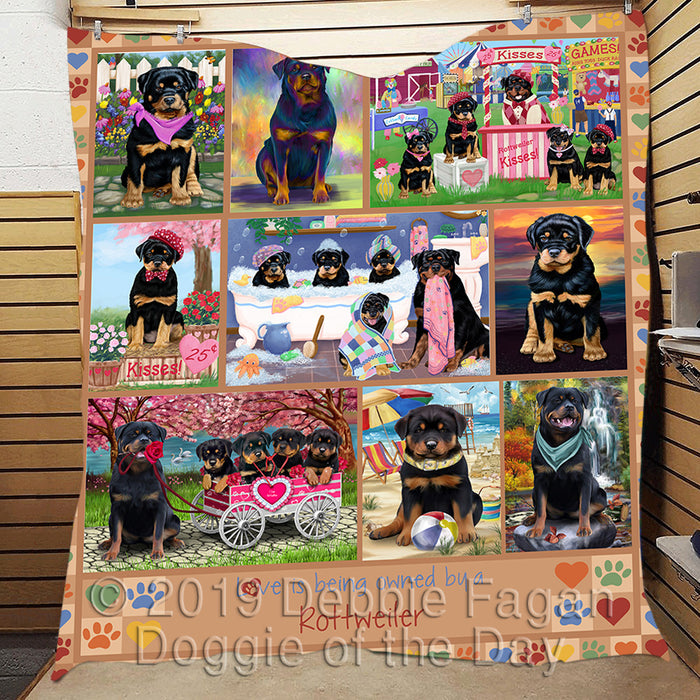 Love is Being Owned Rottweiler Dog Beige Quilt